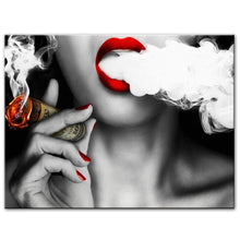 Load image into Gallery viewer, Red Lips Smoking Money Bill
