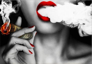 Red Lips Smoking Money Bill